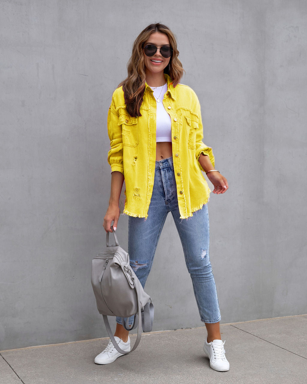 Ripped Shirt Jacket Female Autumn-Spring Casual Tops Season Prestige