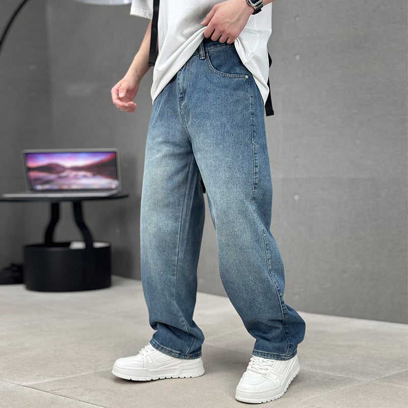 Men's Wide-leg Straight Jeans Trousers Casual Long Pants