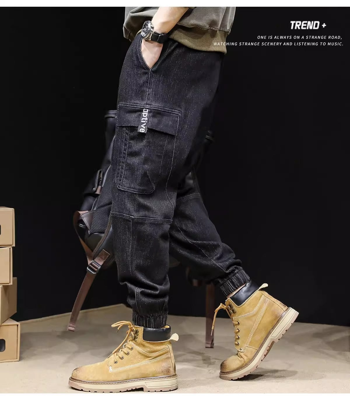 Men's Loose Retro Elastic Waist cargo pants Jeans