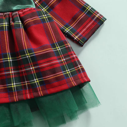 Girls Kids Red Checkered Bow Christmas Dress - Season Prestige