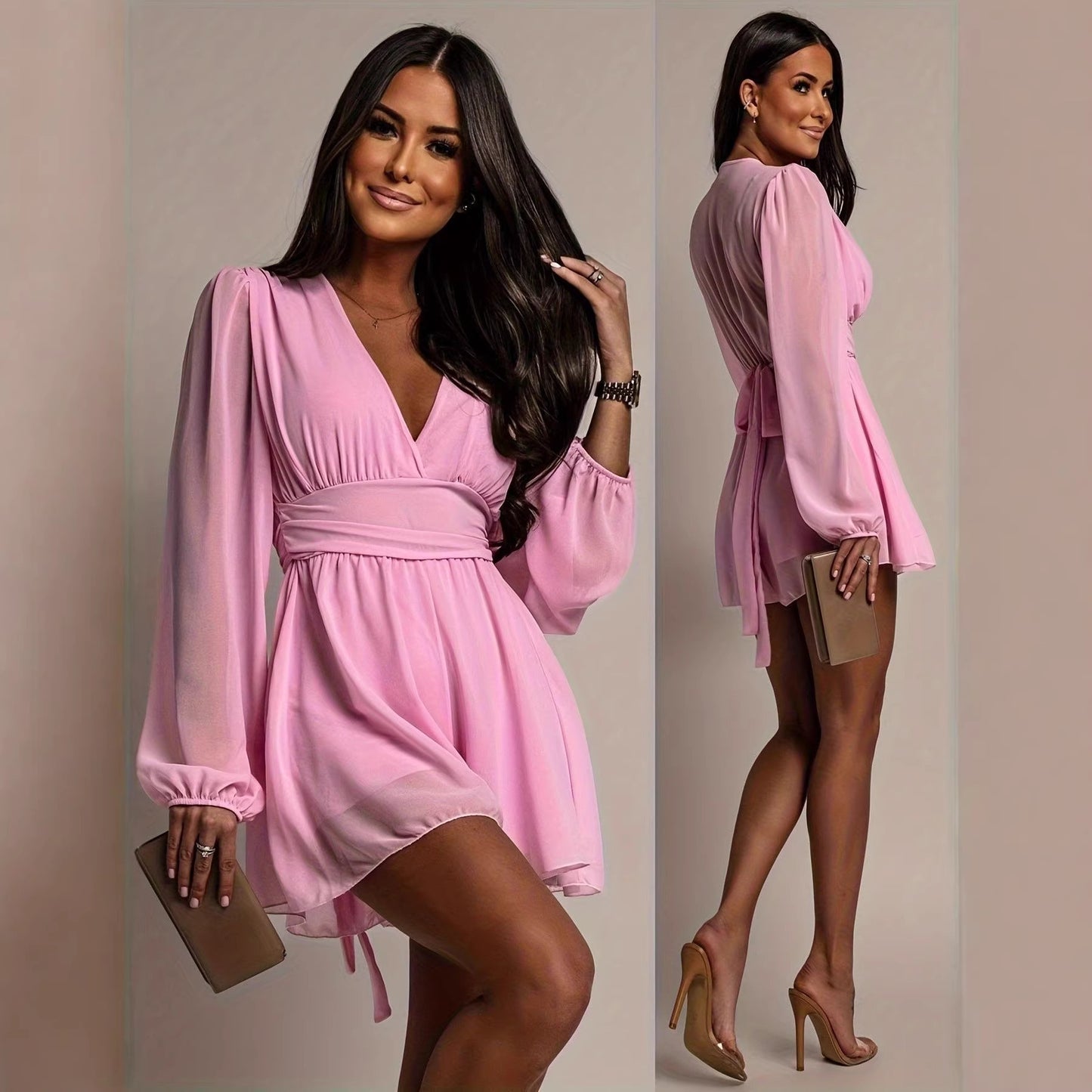 Sculpted V-Neck Balloon Dress