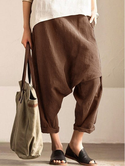 Cotton And Linen Plus Size Drop Harem Crotch Pants