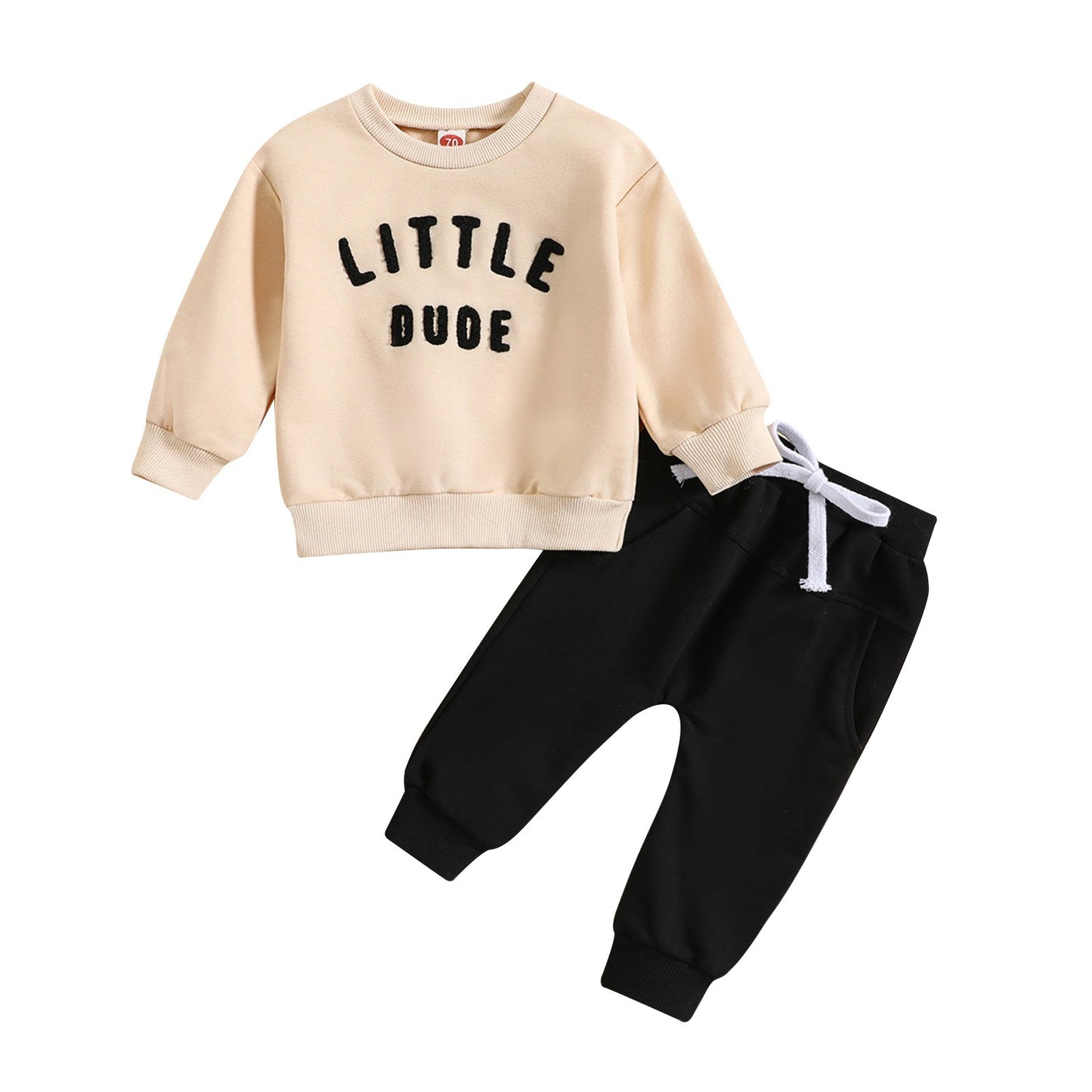 Children's round neck letter printed top solid color pants two-piece set