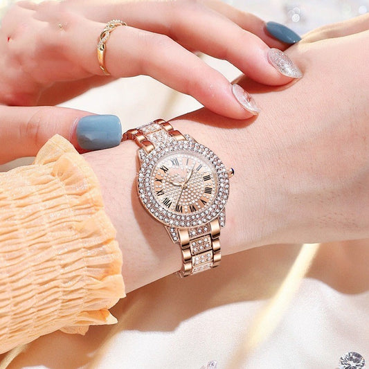 Womens Elegant Sparkling Quartz Watch With Diamonds