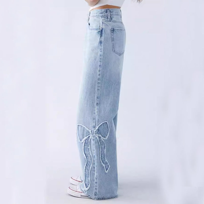 Women's Straight  Butterflu Jeans Street Design Baggy Pants