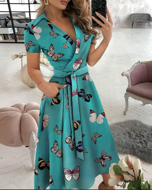 Womens Spring/Summer Dress Short sleeved V-neck dress for women Season Prestige