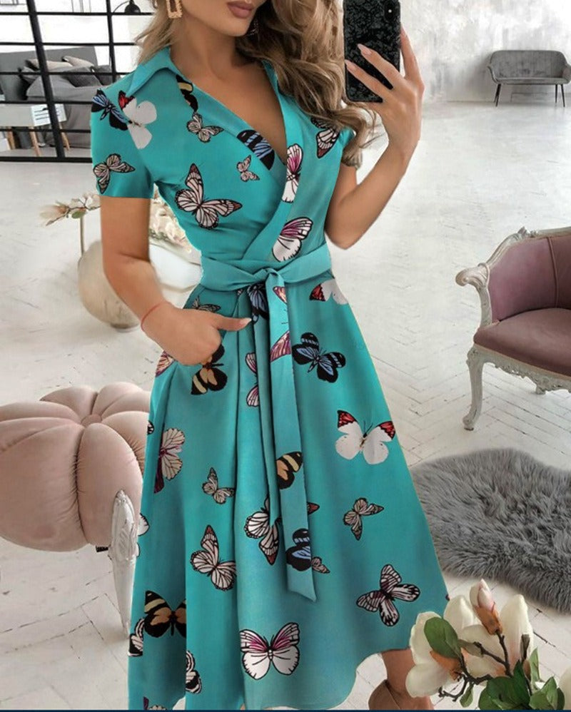 Womens Spring/Summer Dress Short sleeved V-neck dress for women Season Prestige