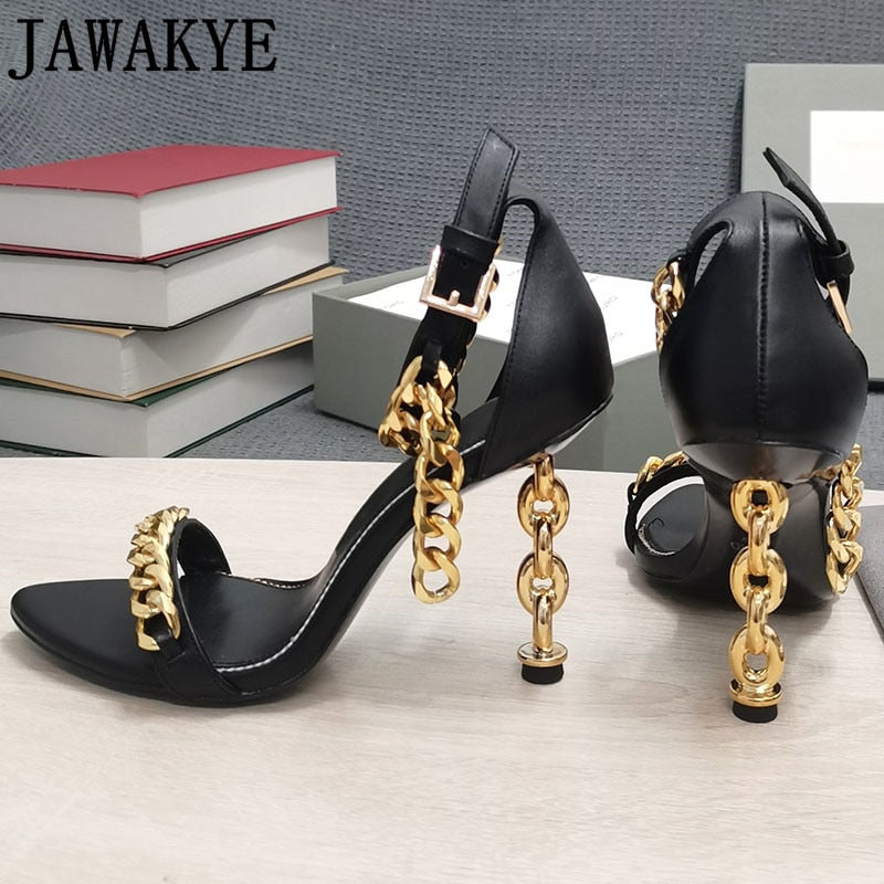 Gold Chain Heel Sandals Women season prestige