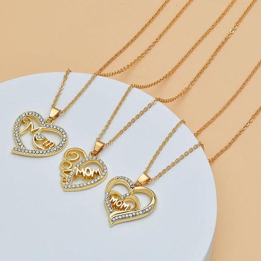 Mother's Day Mom Heart Shape With Diamond Necklace
