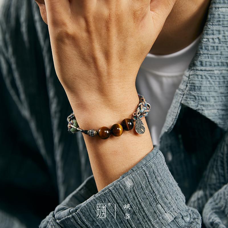 Season Prestige hand-braided Crimson leather bracelet with vintage artisan flower ascent 