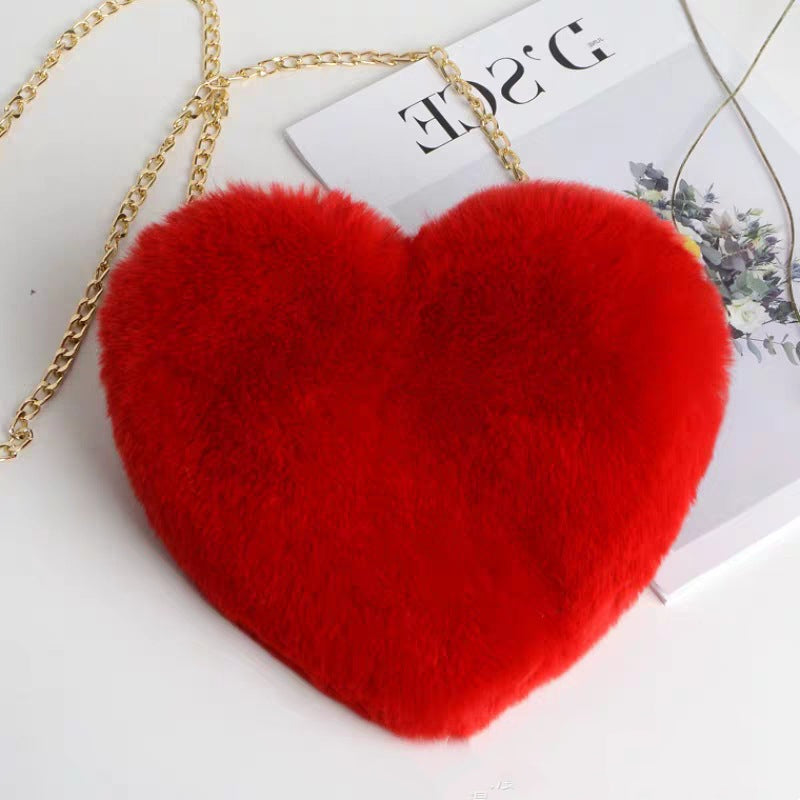 Women Plush Chain Shoulder Love Shaped party Bag Season Prestige