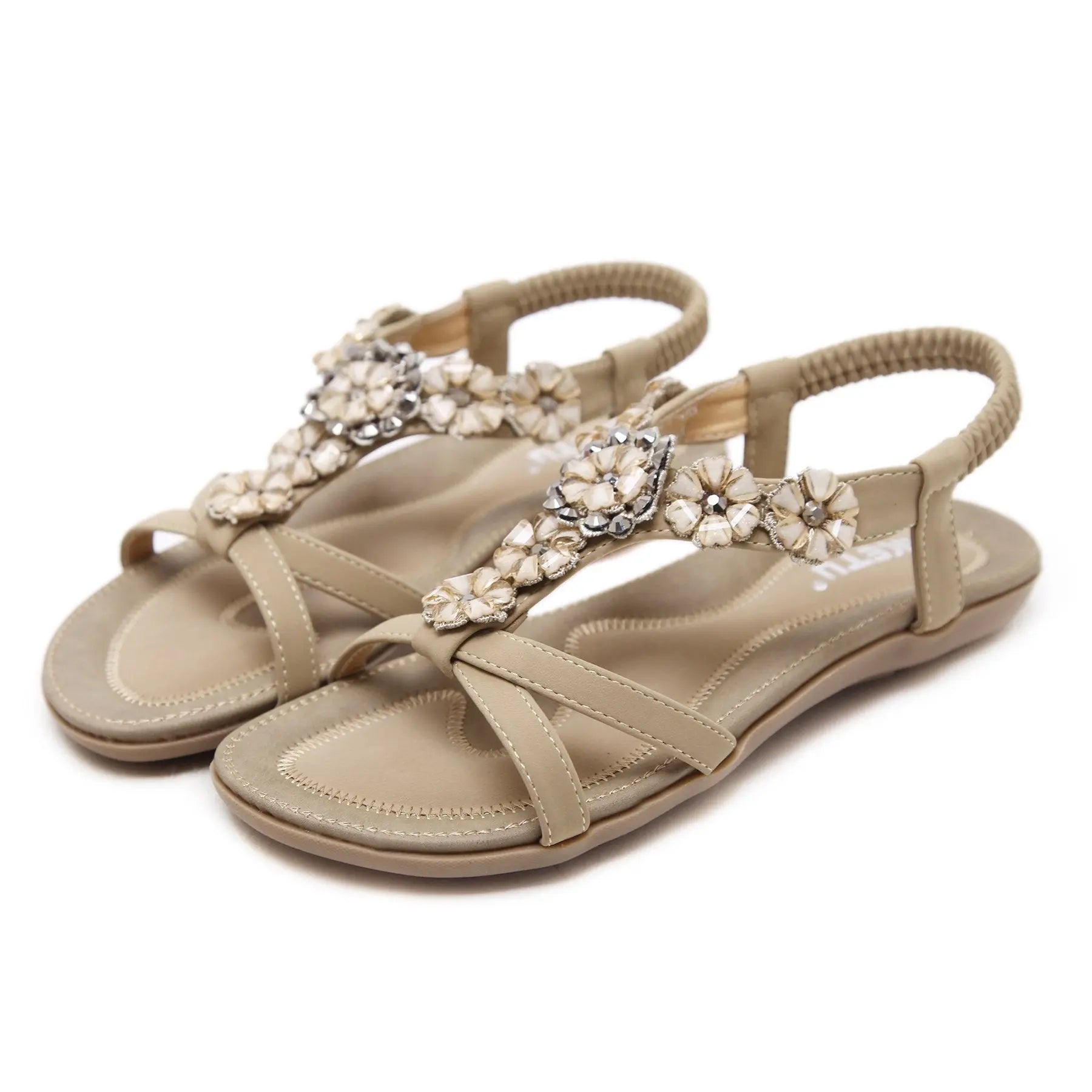 Season Prestige Bohemian Summer Sandals | Rhinestone Flat Shoes