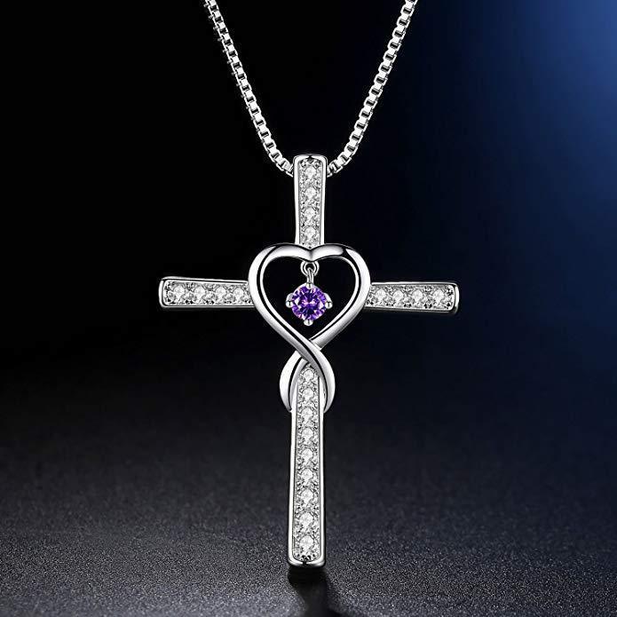 Cross Birthstone Crystal Pendant Necklace Women