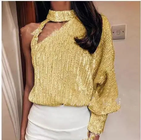 Asymmetric sexy strapless sequin top - Season Prestige