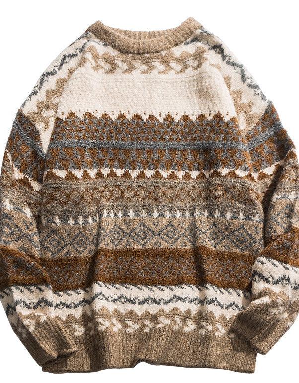 Mens Ethnic Style Color Loose Sweater