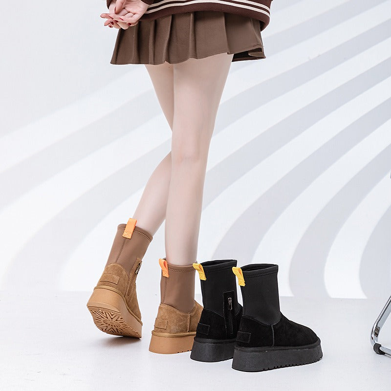 Winter Pencil Boots Thick-sole Snow Uggs Women's Stretch Side Zipper Socks Snow Shoes eprolo