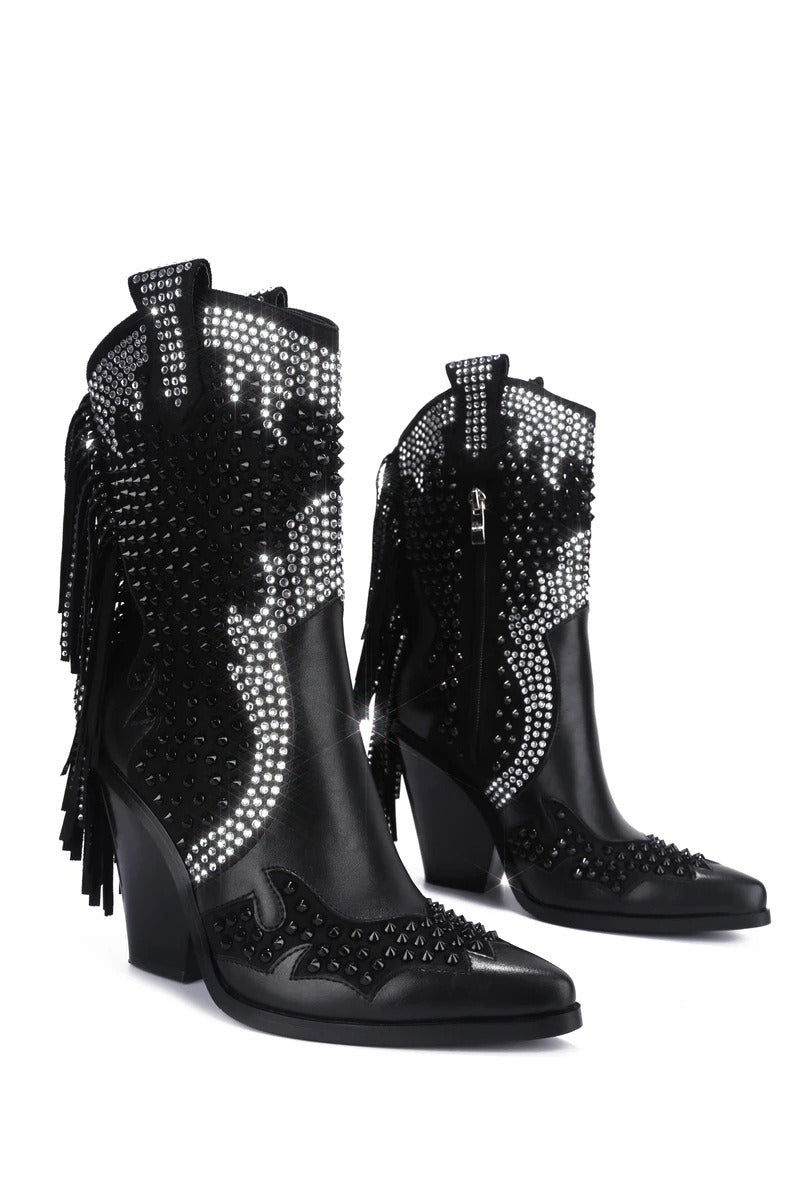 Women Rhinestone Over The Knee Boots Winter Crystal Fringe Western Cowboy Boots Women season prestige