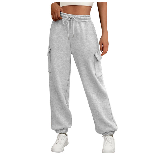Casual Side Pocket Elastic Waist Solid Color Joggers Pants