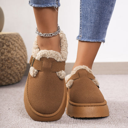 Thick-soled Plush Buckle Winter Indoor And Outdoor Slippers Womens