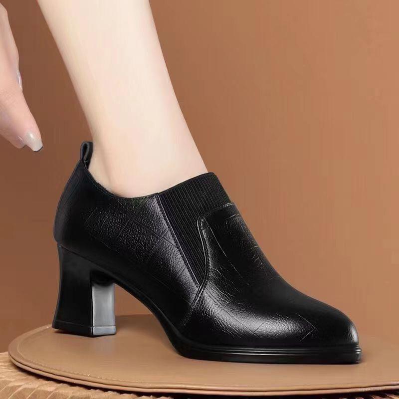 Womens Deep-toe Soft-leather Soft-soled High Heels