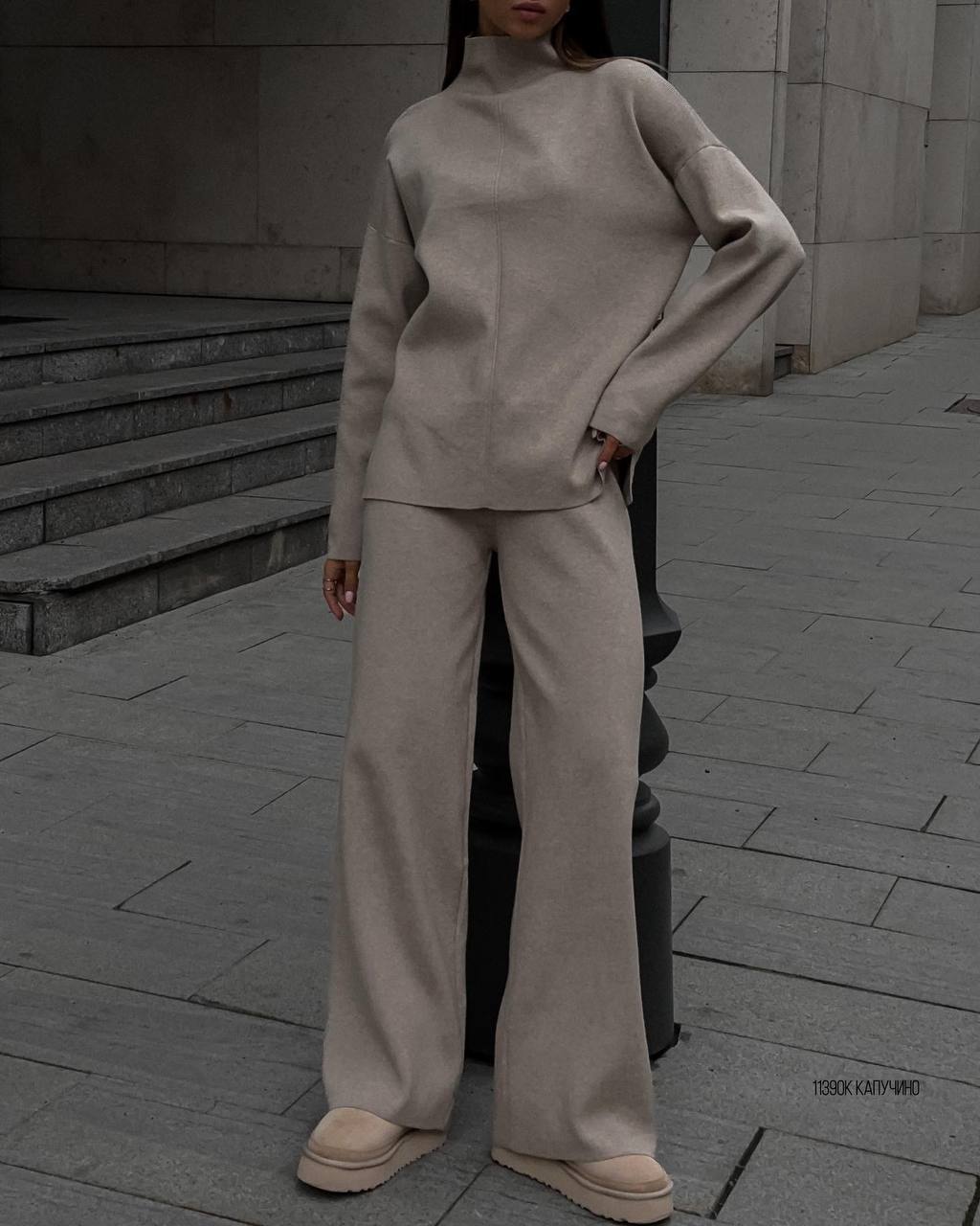 Loose Irregular Split Top and Wide Leg Pants set for Women