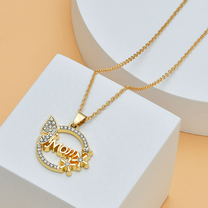 Mother's Day Mom Heart Shape With Diamond Necklace