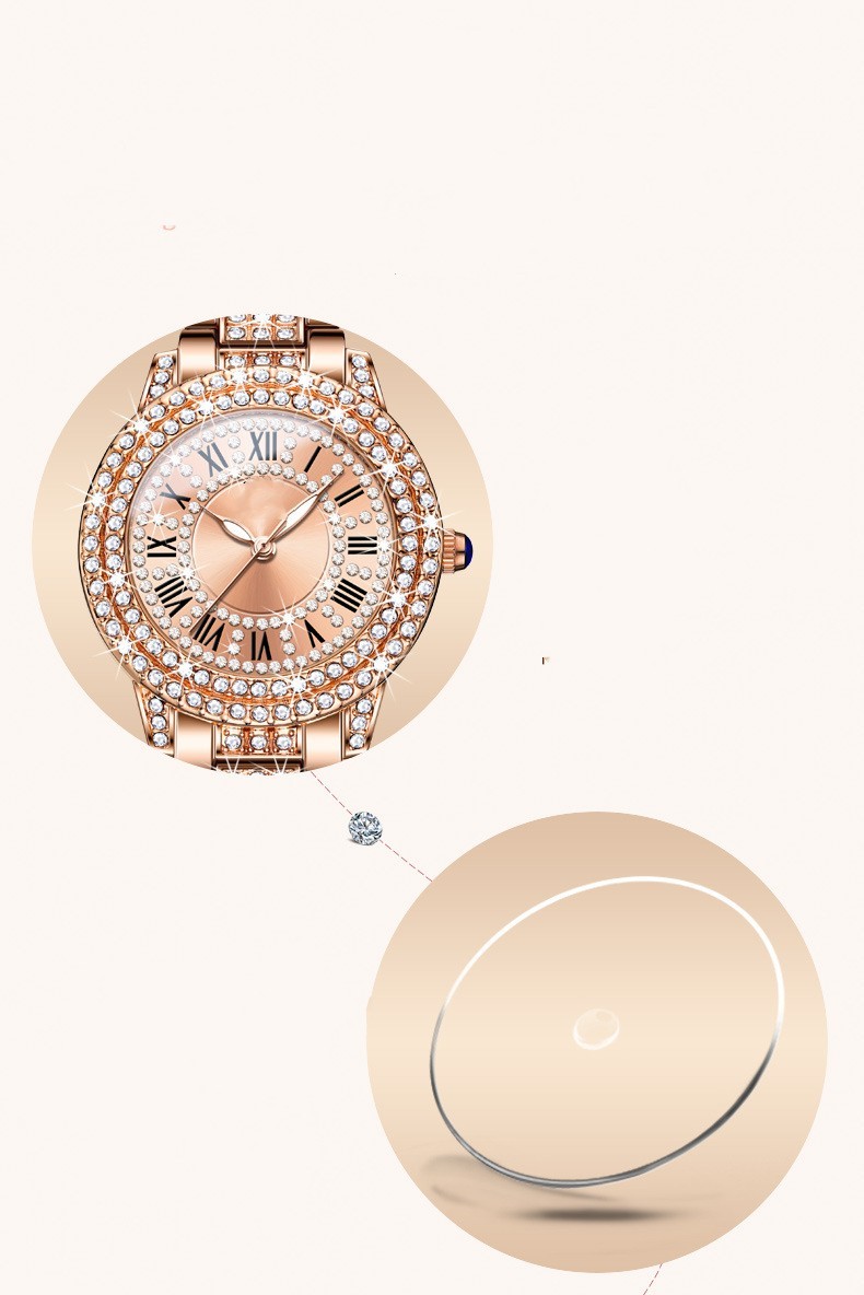 Womens Elegant Sparkling Quartz Watch With Diamonds