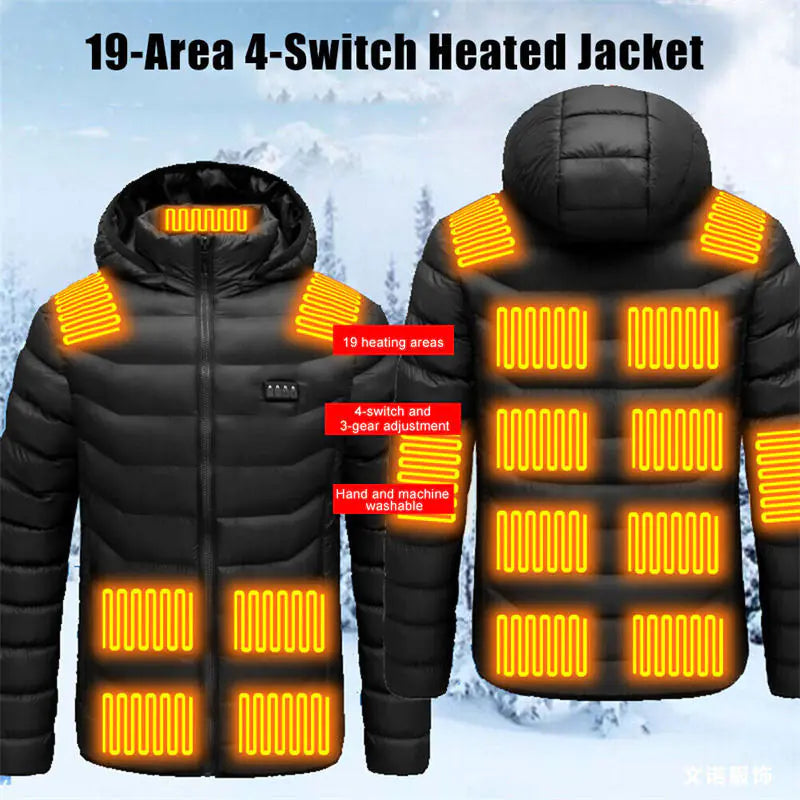 Winter Heated Jacket With Zipper Pockets and adjustable heat settings Men's