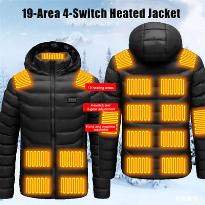 Winter Heated Jacket With Zipper Pockets and adjustable heat settings Men's