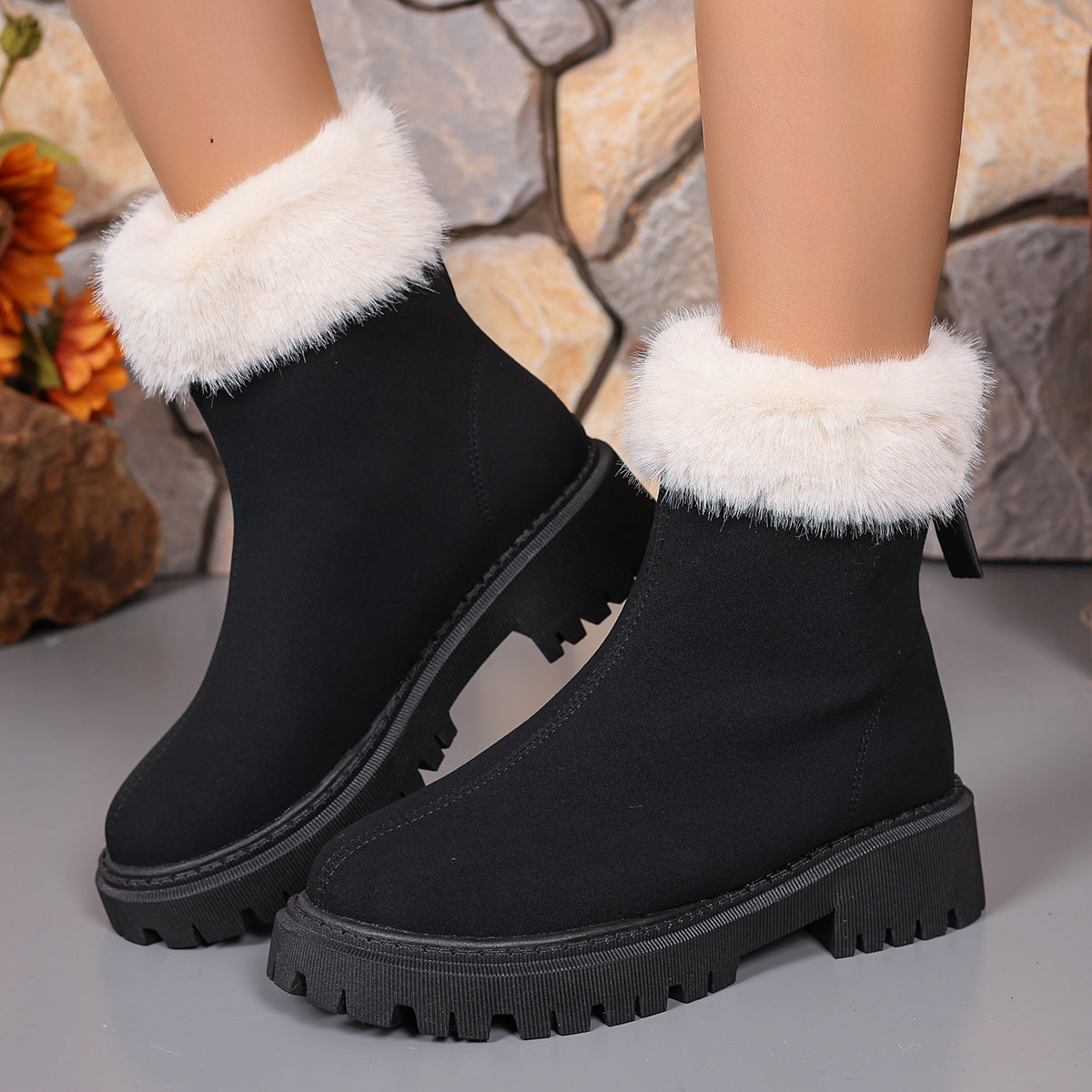 Square-heeled Snow Boots Winter Plus Velvet Platform Plush Shoes Fashion Warm Non-slip Mid-calf Boot For Womenn̈