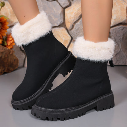 Square-heeled Snow Boots Winter Plus Velvet Non-slip Mid-calf Boot For Women