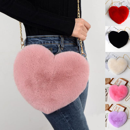 Women Plush Chain Shoulder Love Shaped party Bag Season Prestige