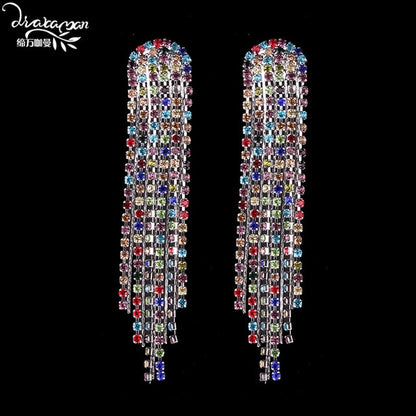 Long Tassel Earrings Women Big Crystal Drop Earrings Season Prestige