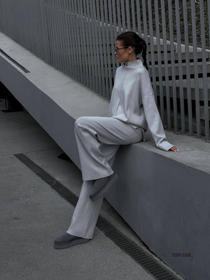 Loose Irregular Split Top and Wide Leg Pants set for Women