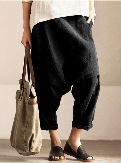 Cotton And Linen Plus Size Drop Harem Crotch Pants
