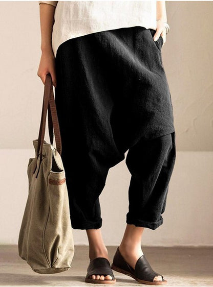 Cotton And Linen Plus Size Drop Harem Crotch Pants