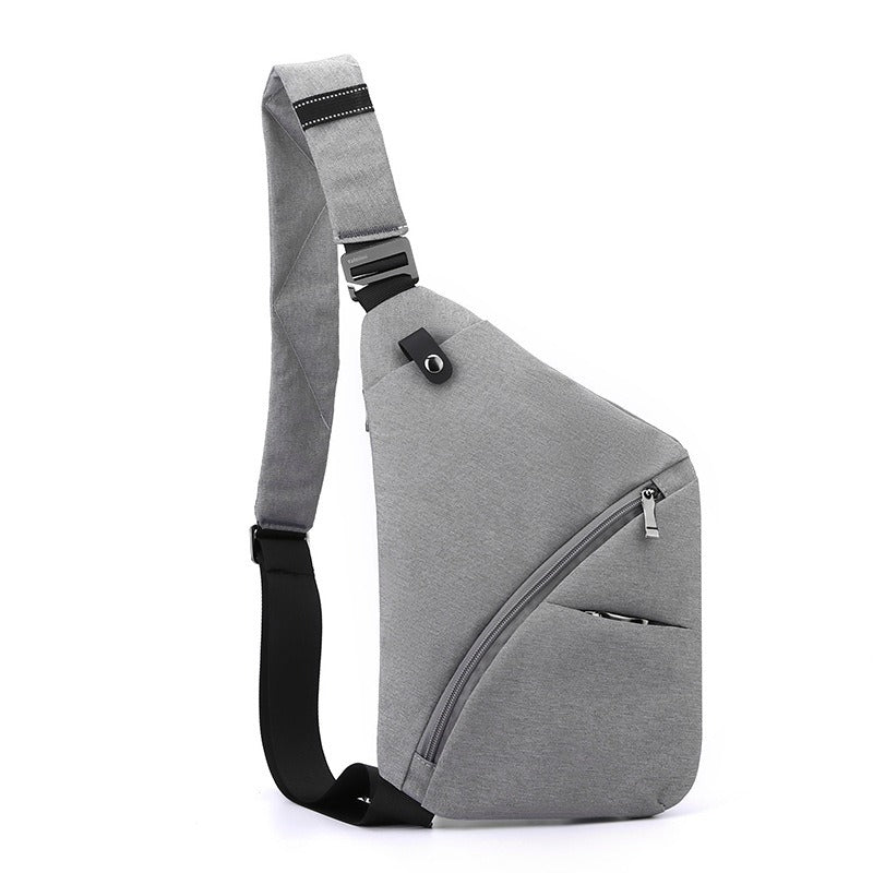 Men's anti-theft, closefitting chestbag underarm bag made of gray Oxford cloth, 22cm wide, 32cm high, 2cm thick.