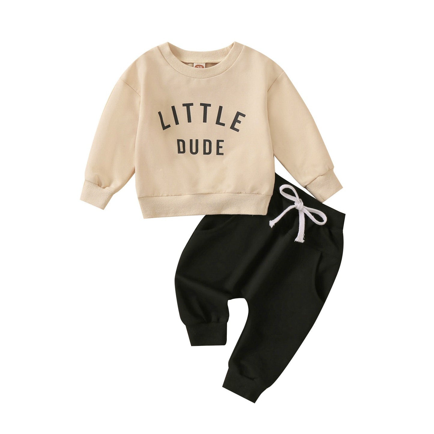 Children's round neck letter printed top solid color pants two-piece set