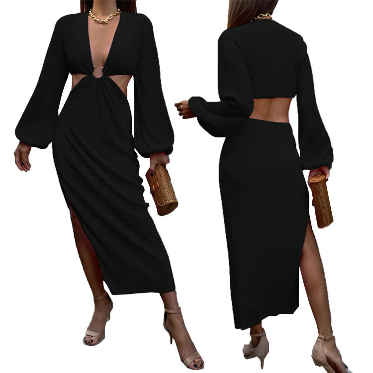 Womens Pressed Pleated Waistless long-sleeved Dresses
