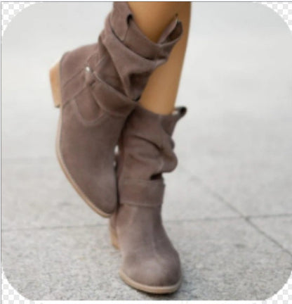 Pointed Toe Mid-calf Suede Zipper Winter Boots For Women