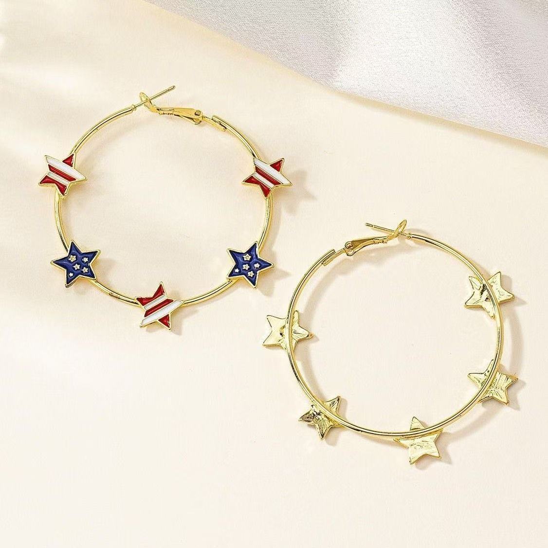 Patriotic American Star Dripping Oil Earrings