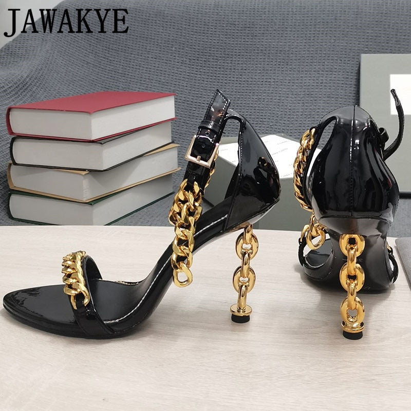 Gold Chain Heel Sandals Women season prestige