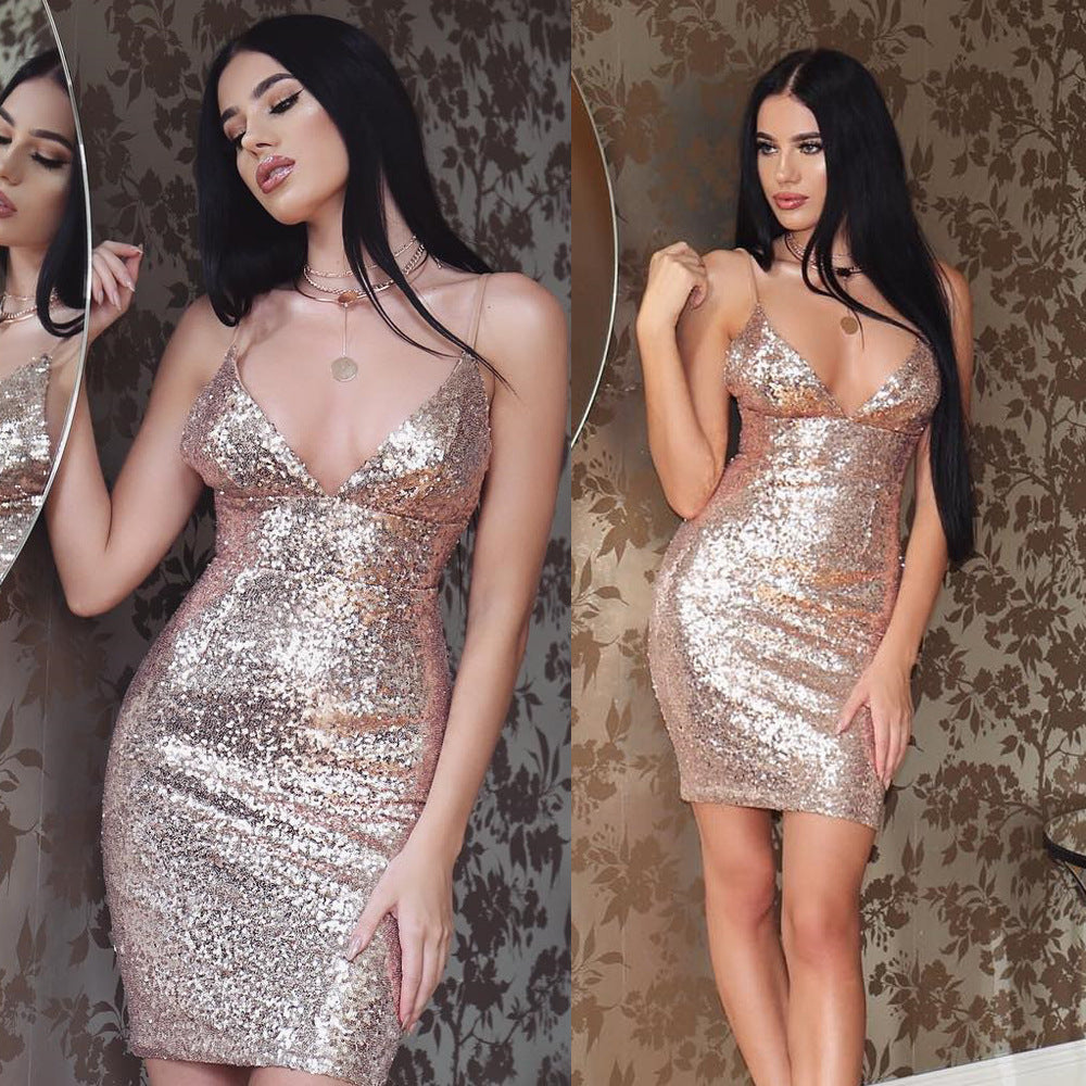 Women Strap sequin dress Party Dress Season Prestige