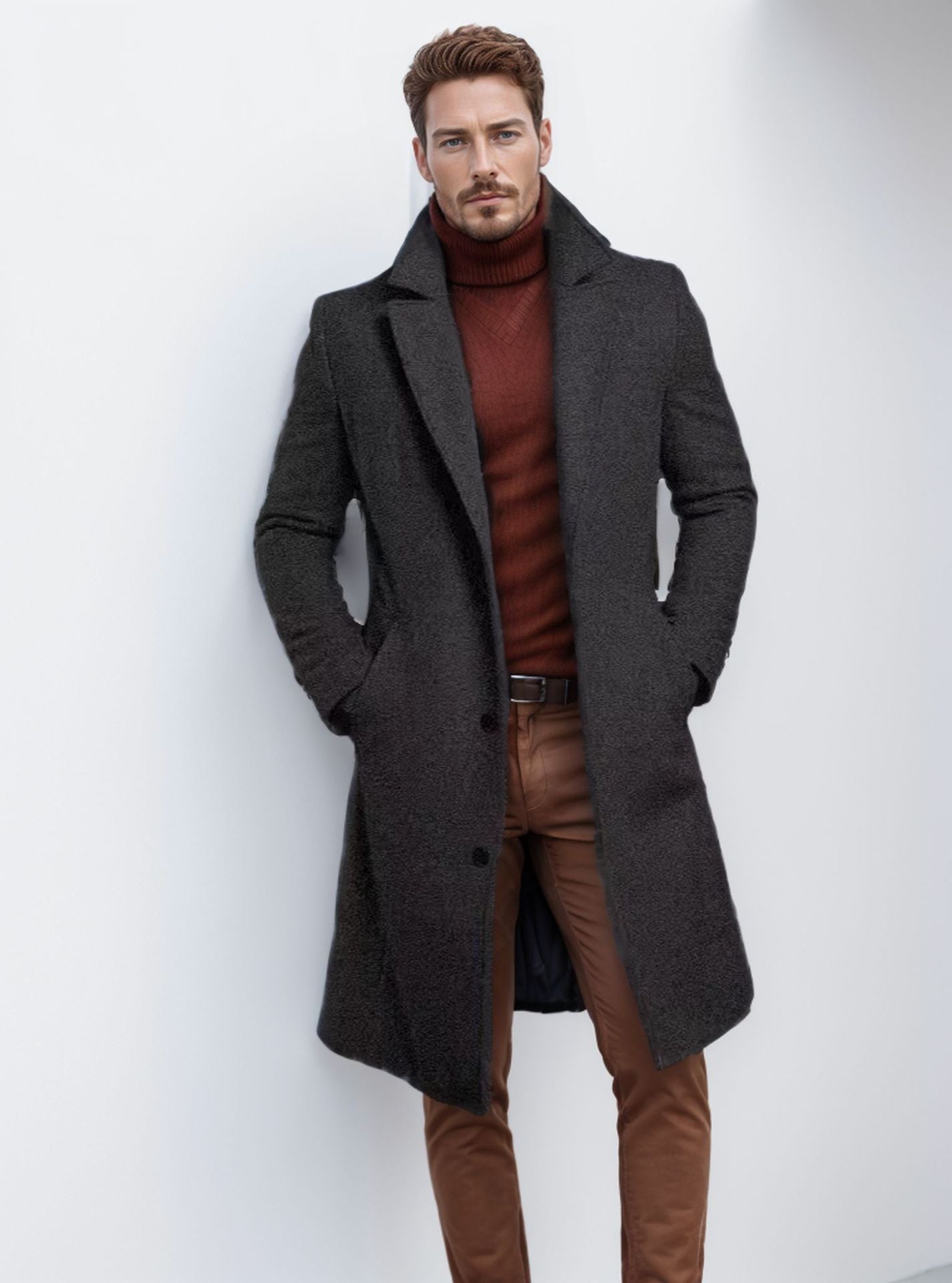 Mid-length Autumn And Winter Woolen Coat For Men