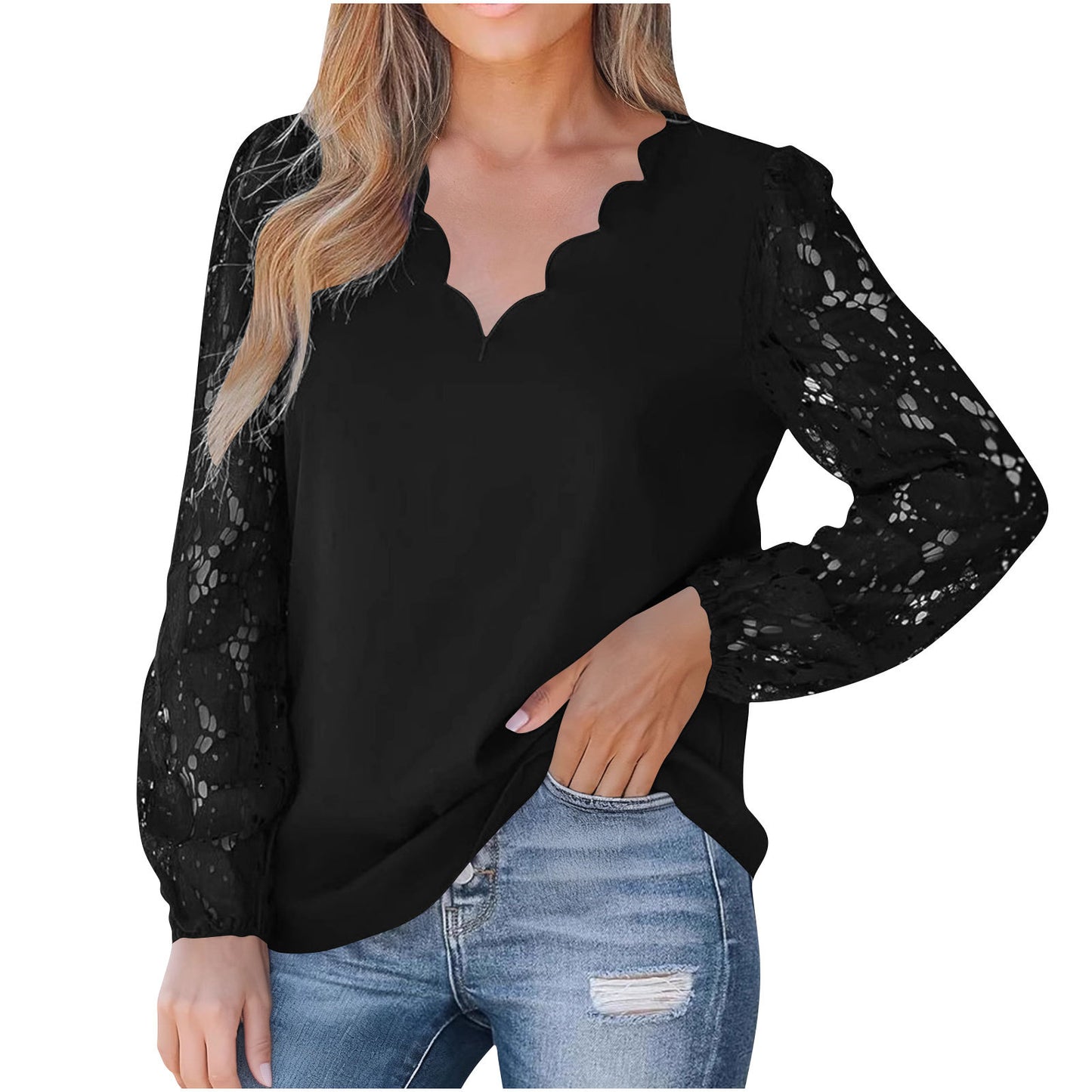 Aurelia 3D Wave-Pattern Floral Lace Blouse