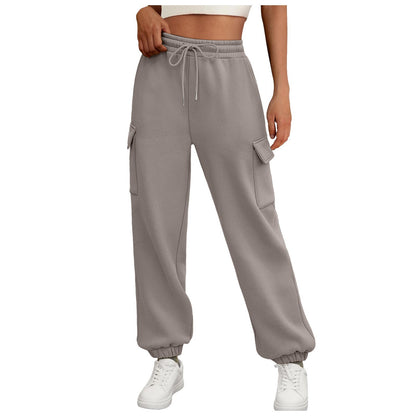 Casual Side Pocket Elastic Waist Solid Color Joggers Pants