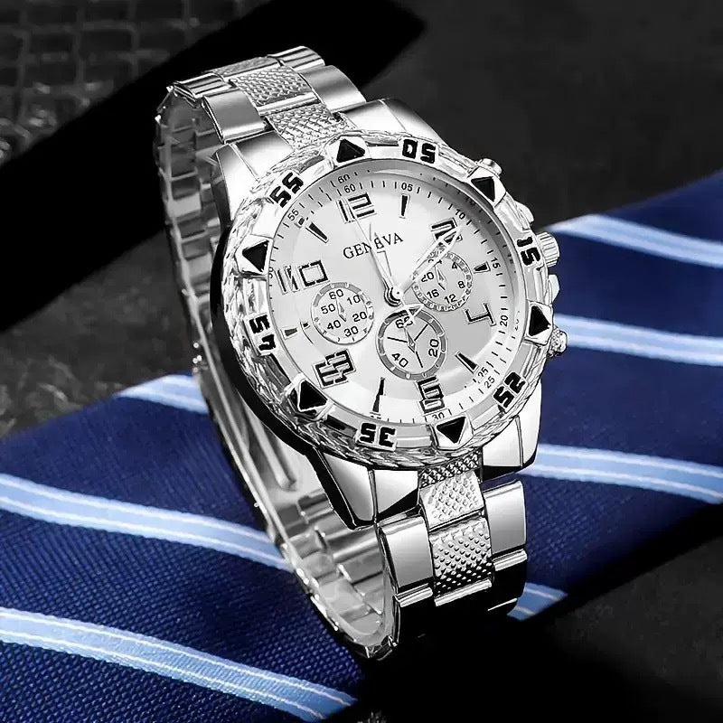 Men's Business Steel Belt Quartz Blue Light Glass Watch