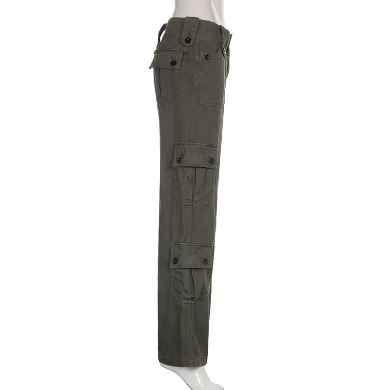 Low-Rise Multi-Pocket Pressed Loose Cargo Pants - Season Prestige