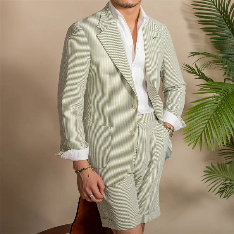 Striped Non-iron Seersucker Slim-fit Blazer - Season Prestige