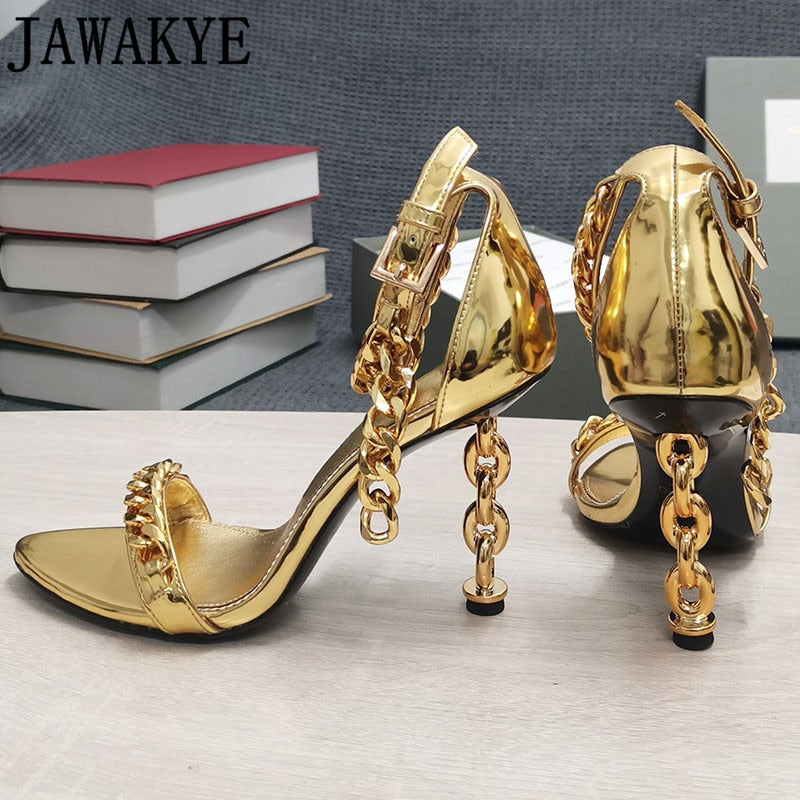 Gold Chain Heel Sandals Women season prestige